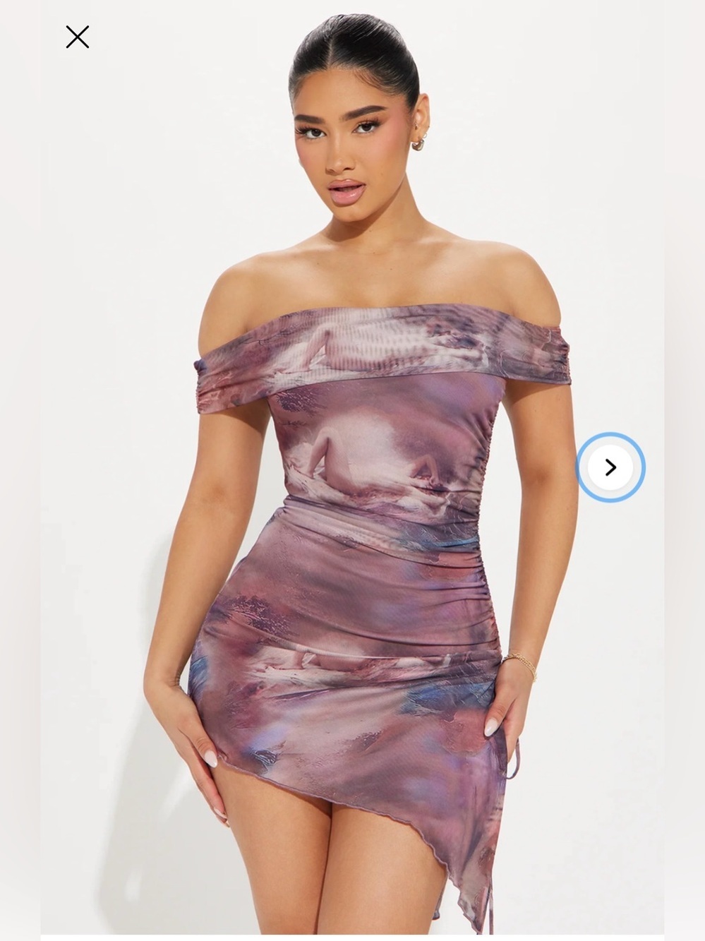 Fashion Nova Marissa Mesh Mini Dress Plum Multi Off Shoulder Ruched Dress XL NWT